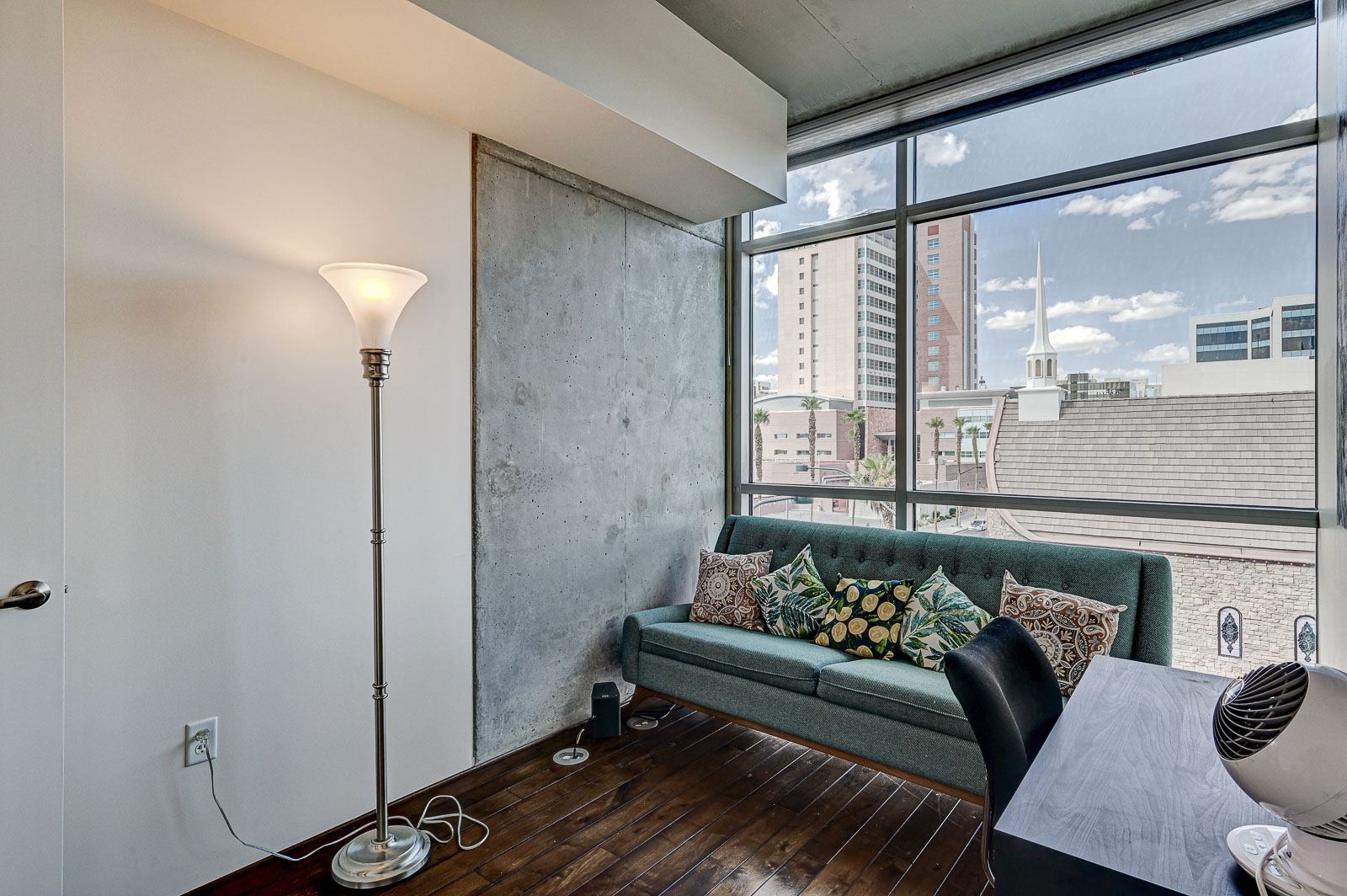 Two-bedroom (possible 3-), two-bath, 4th floor condominium in The Juhl, located in the heart of Las Vegas, NV – the perfect location for any individual traveling for work or play. This spacious two-bedroom condominium not only boasts contemporary living but also extensive amenities to balance your stay.

Juhl is an artfully innovating new condominium in downtown Las Vegas, offering an exceptional collection of distinct residences designed to suit any lifestyle. Rather than conforming to any one model of living, Juhl provides a fresh, open canvas for individual expression. Clean, airy interiors provide limitless flexibility and transition seamlessly to private outdoor terraces. High ceilings and floor-to-ceiling windows maximize height, light and city / Sunset Strip views.

This residence is newly upgraded and professionally furnished. The open kitchen includes granite countertops, stainless steel appliances, custom tile backsplash and is fully equipped with housewares. In the building you can also enjoy cocktails on the Vino Deck (same floor as condo), work out at the gym, and watch a film in the alfresco movie theater. The complex is close to the Art District, Medical District, Smith Center, Las Vegas Academy of Arts and more. Ground-level shops & eateries, short distance to nightlife, public transportation. Parking for 1 vehicle included.
