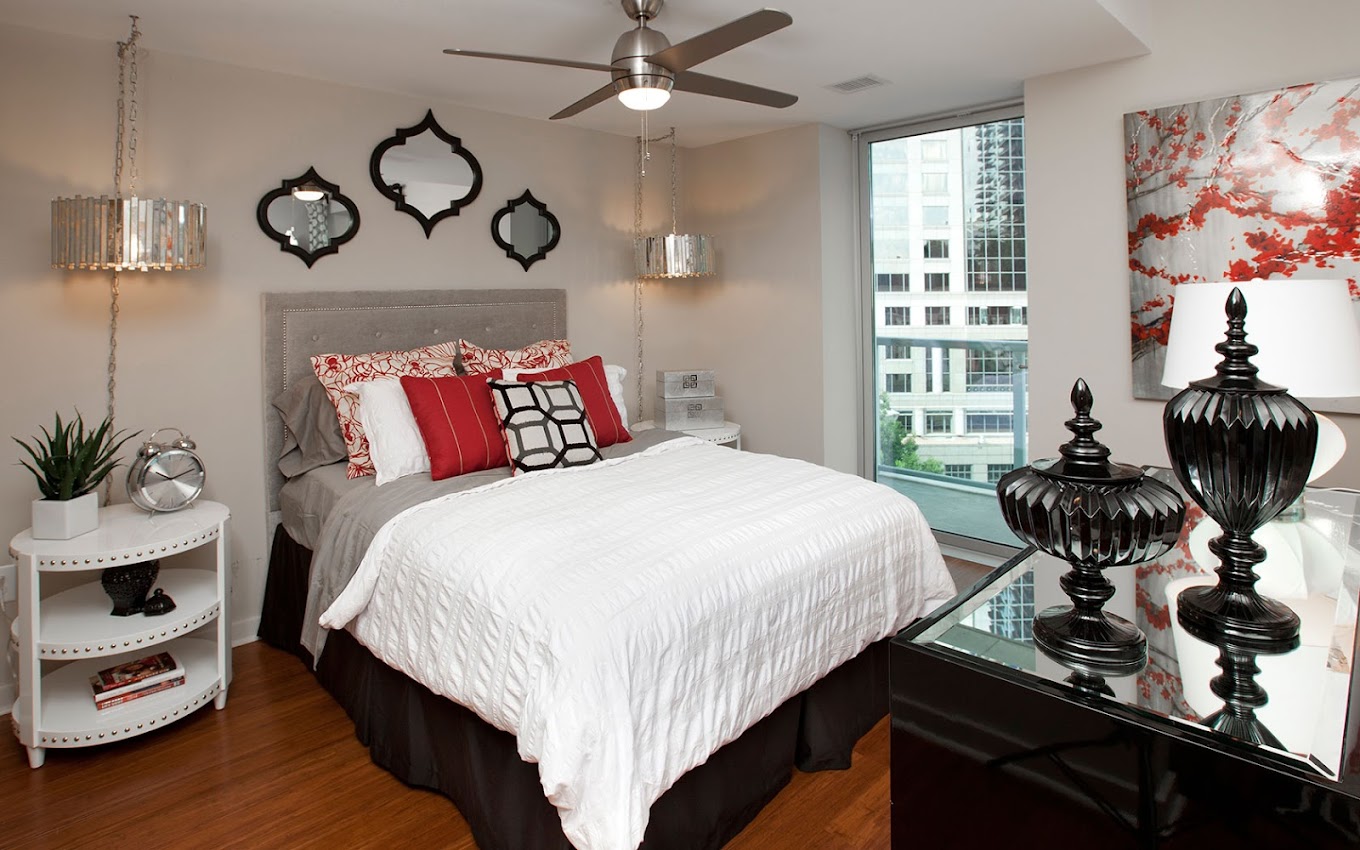 Floor to Ceiling Windows, Hardwood flooring, Ceiling Fan