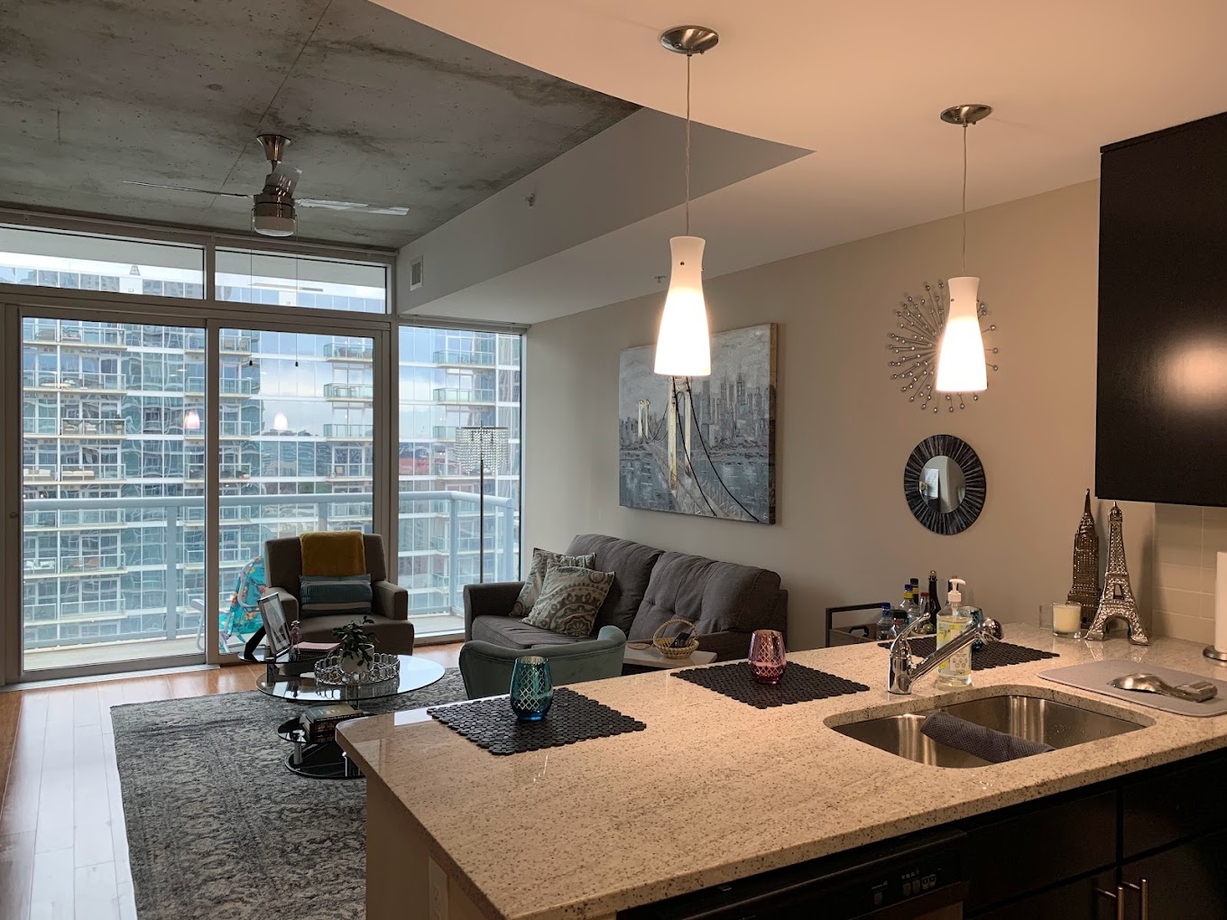 Floor to Ceiling Windows, Hardwood flooring, Stainless Steel Appliances