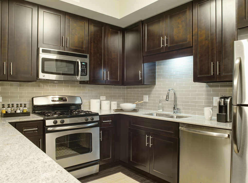 Granite Countertops, Gooseneck Kitchen Faucets, Stainless Steel Appliances
